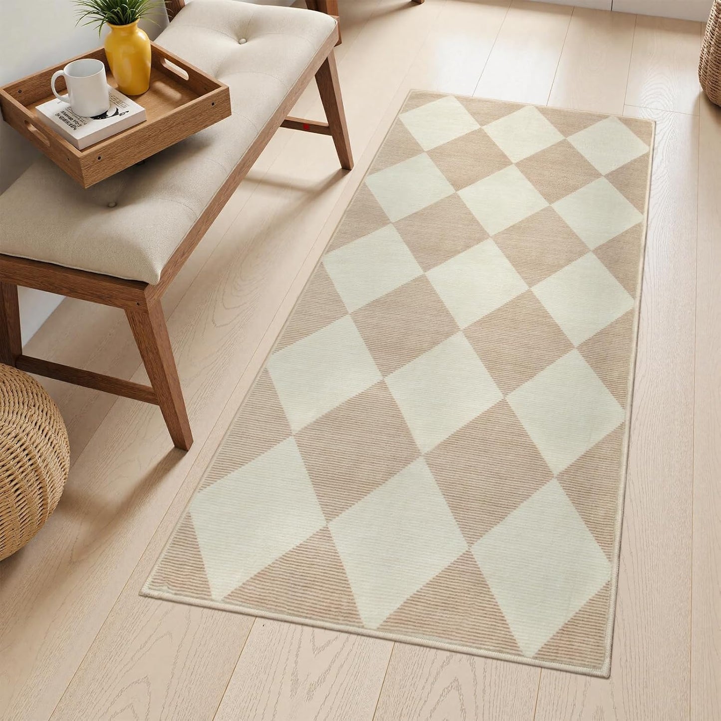Checkered Print Washable Runners for Hallways by Beeiva