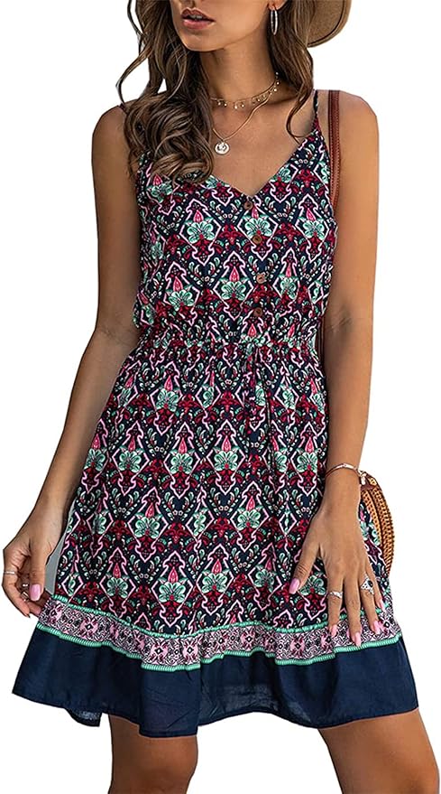 PRETTYGARDEN Womens Floral V Neck Spaghetti Strap Sundress
