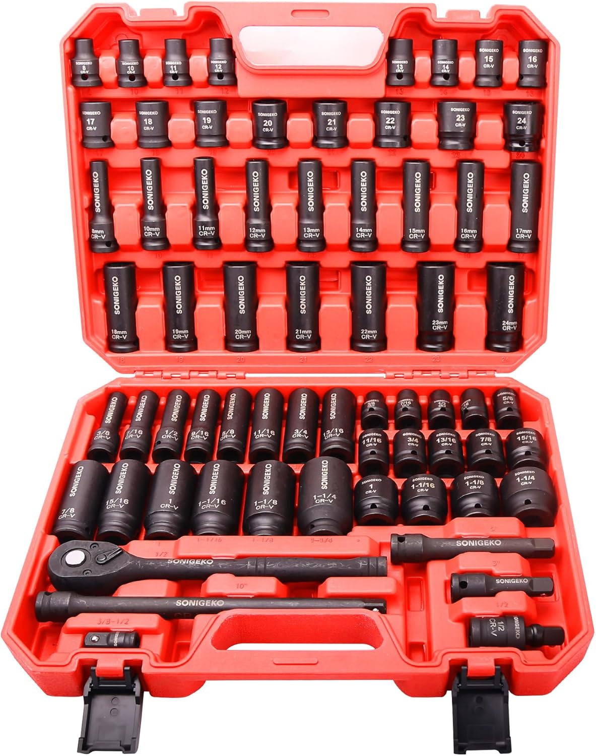 1/2 Drive Impact Socket Set - 66-Piece CR-V Steel Sockets