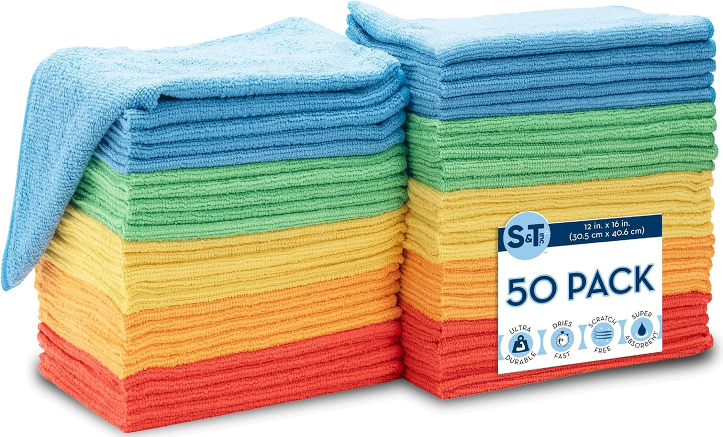 50 Pack Microfiber Cleaning Cloths - Assorted Colors
