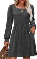 Womens Knit Sweater Dress with Pockets Square Neck - Cozy Everyday you
