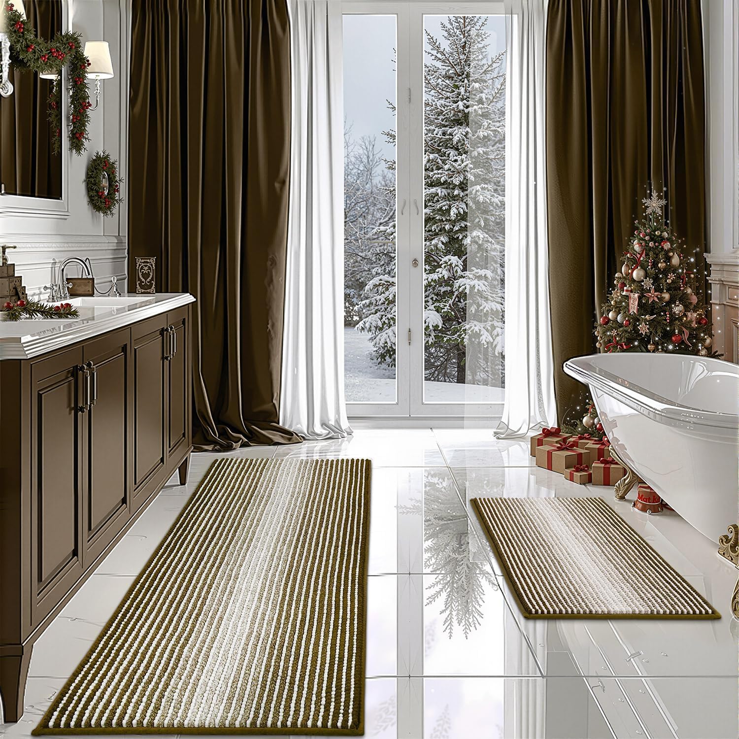 Thick Absorbent Chenille Bath Mat Set for Ultimate Comfort