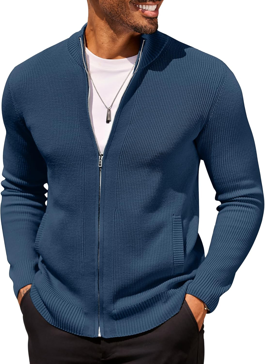 COOFANDY Mens Zip Up Cardigan Sweater for Stylish Comfort