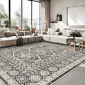 Washable Living Room Area Rug 9x12 - Thin, Stain Resistant Black Rug