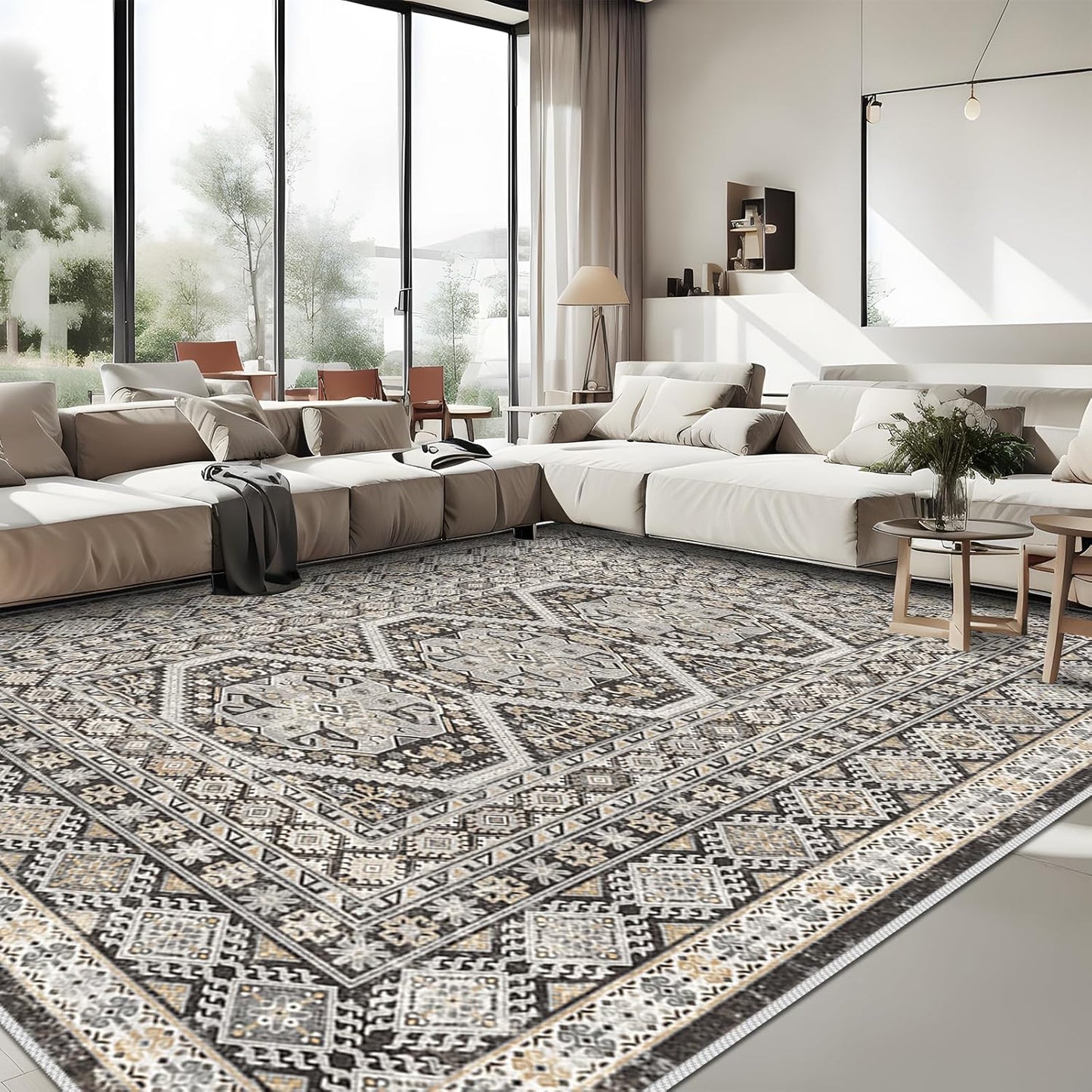 Washable 9x12 Area Rug: Soft Vintage Indoor Carpet for Living Room