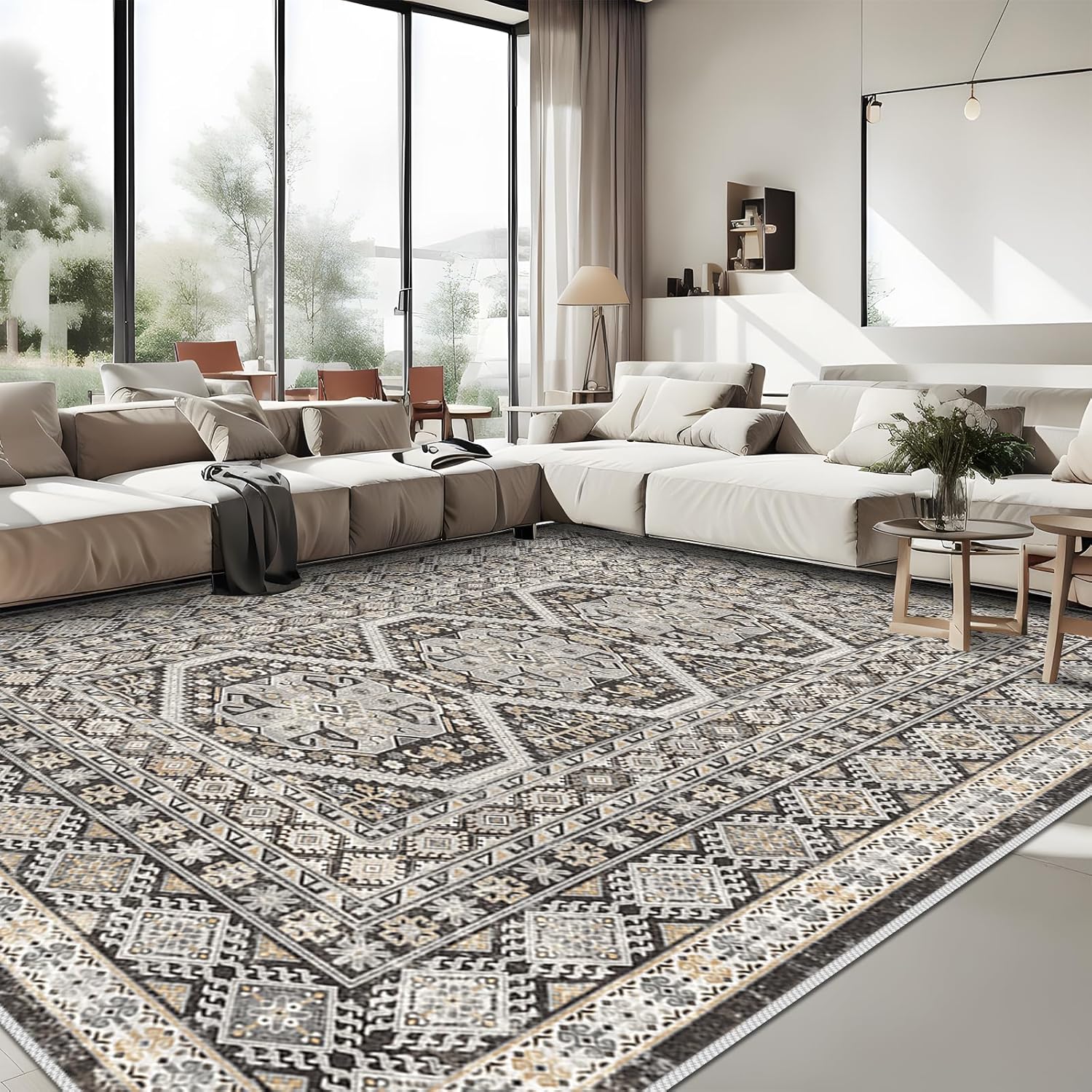 Washable 9x12 Area Rug: Soft Vintage Indoor Carpet for Living Room