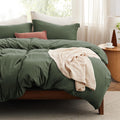 Bedsure Duvet Cover King Size with Fitted Sheet - Soft Olive Green