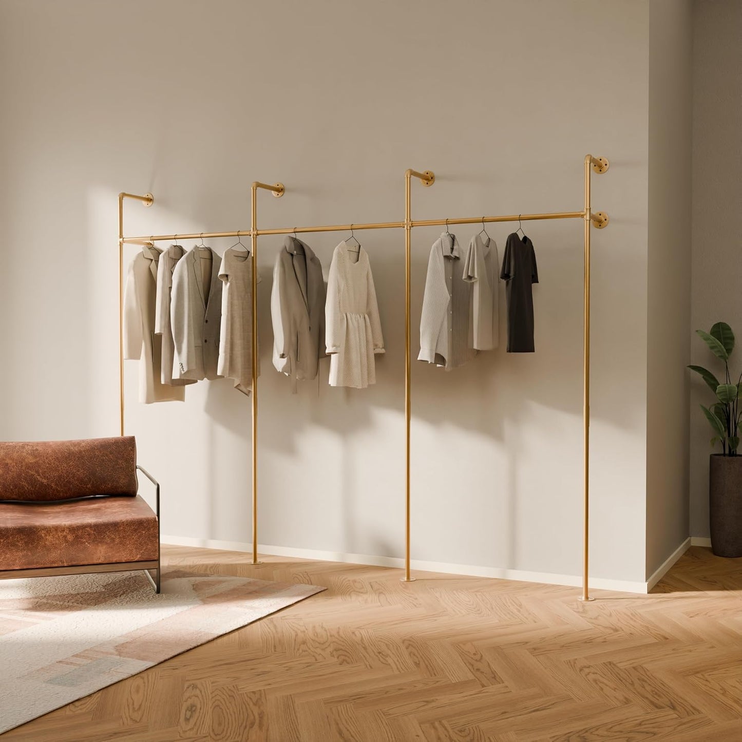 Industrial Pipe Clothing Rack Gold - Wall Mounted Clothes Rack