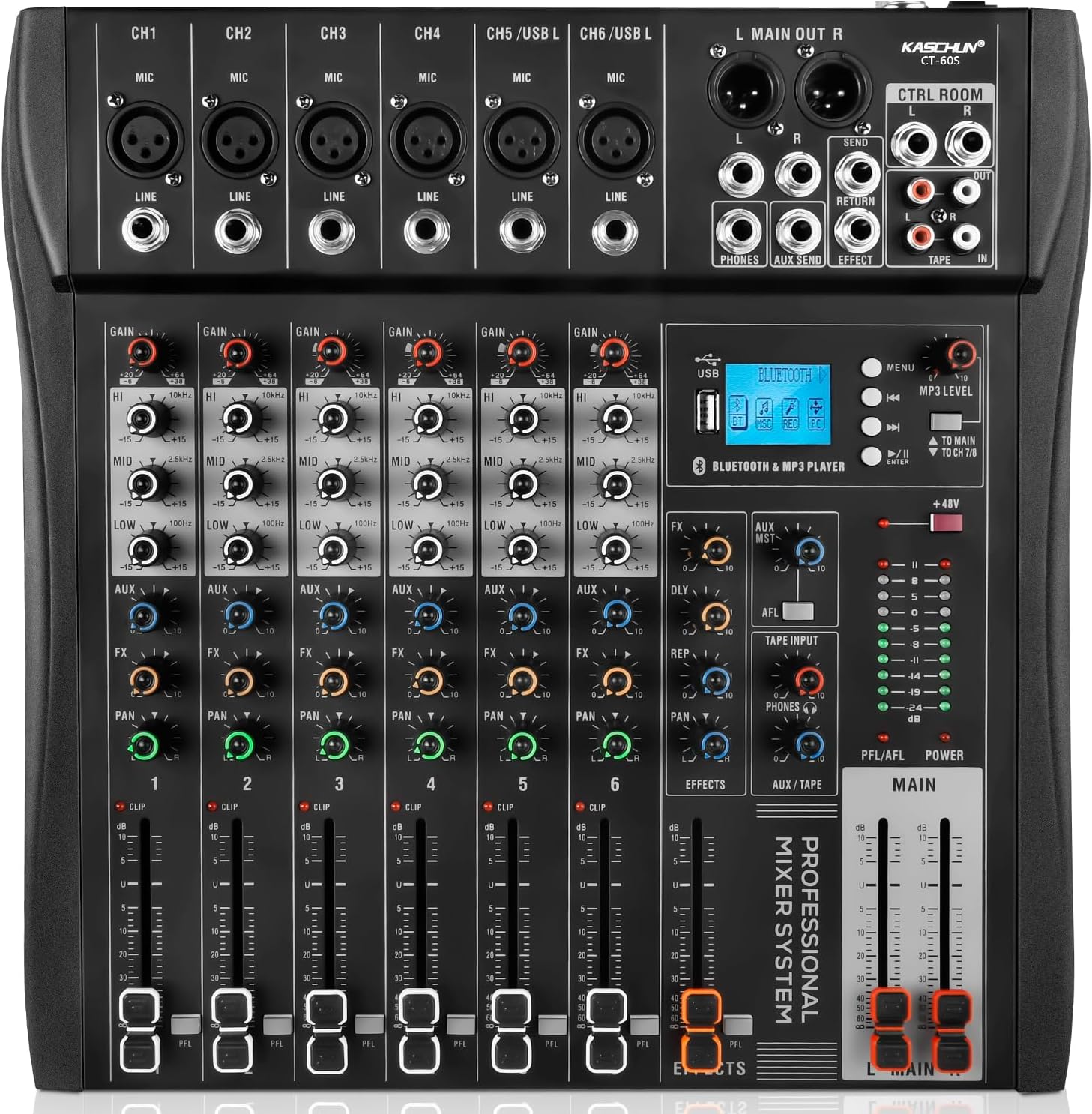 Professional Audio Mixer with Bluetooth and USB for DJs and Studios