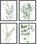 Botanical Plant Wall Art Prints Set of 4 - Minimalist Green Leaf