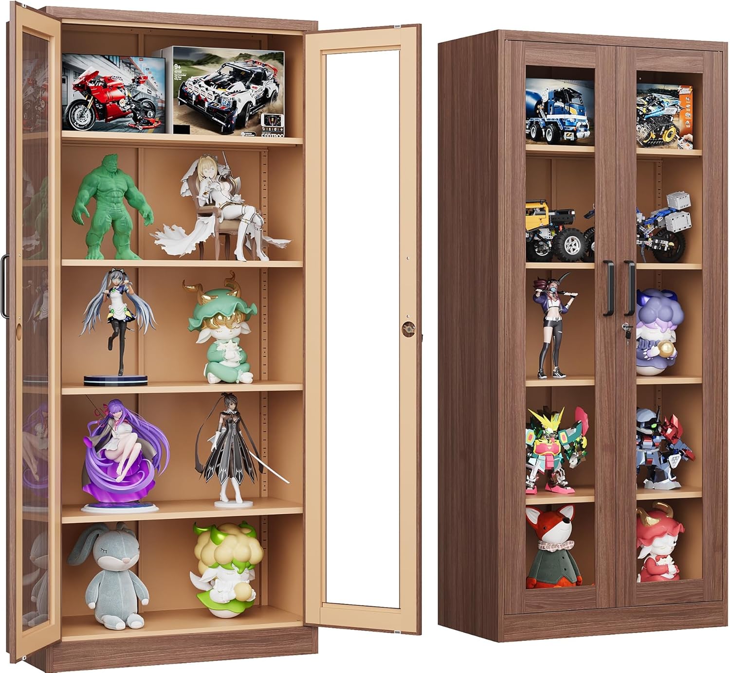 Metal Storage Cabinet with Lock and Glass Doors for Collectibles