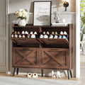 Large Shoe Storage Cabinet with 4 Flip Drawers - Narrow Walnut