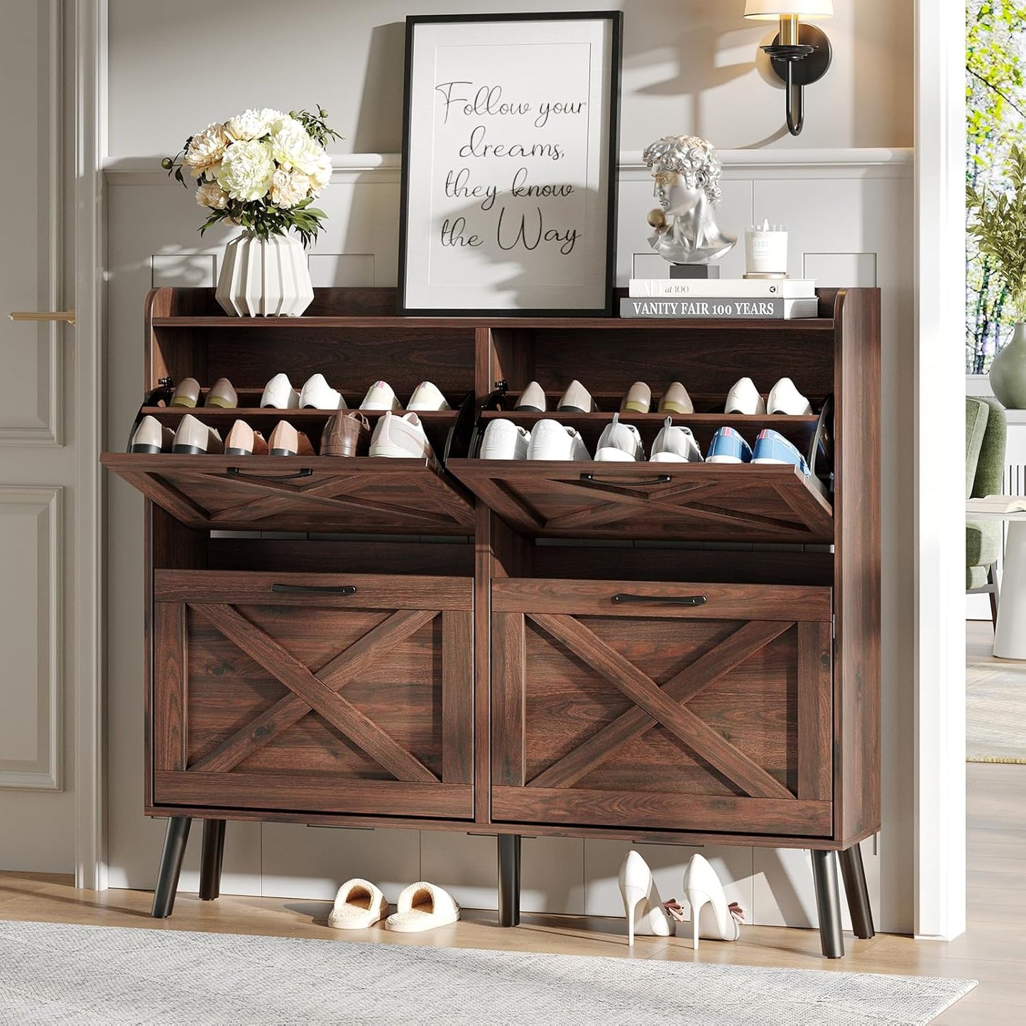 Maupvit Large Shoe Storage Cabinet with 4 Flip Drawers for Entryway