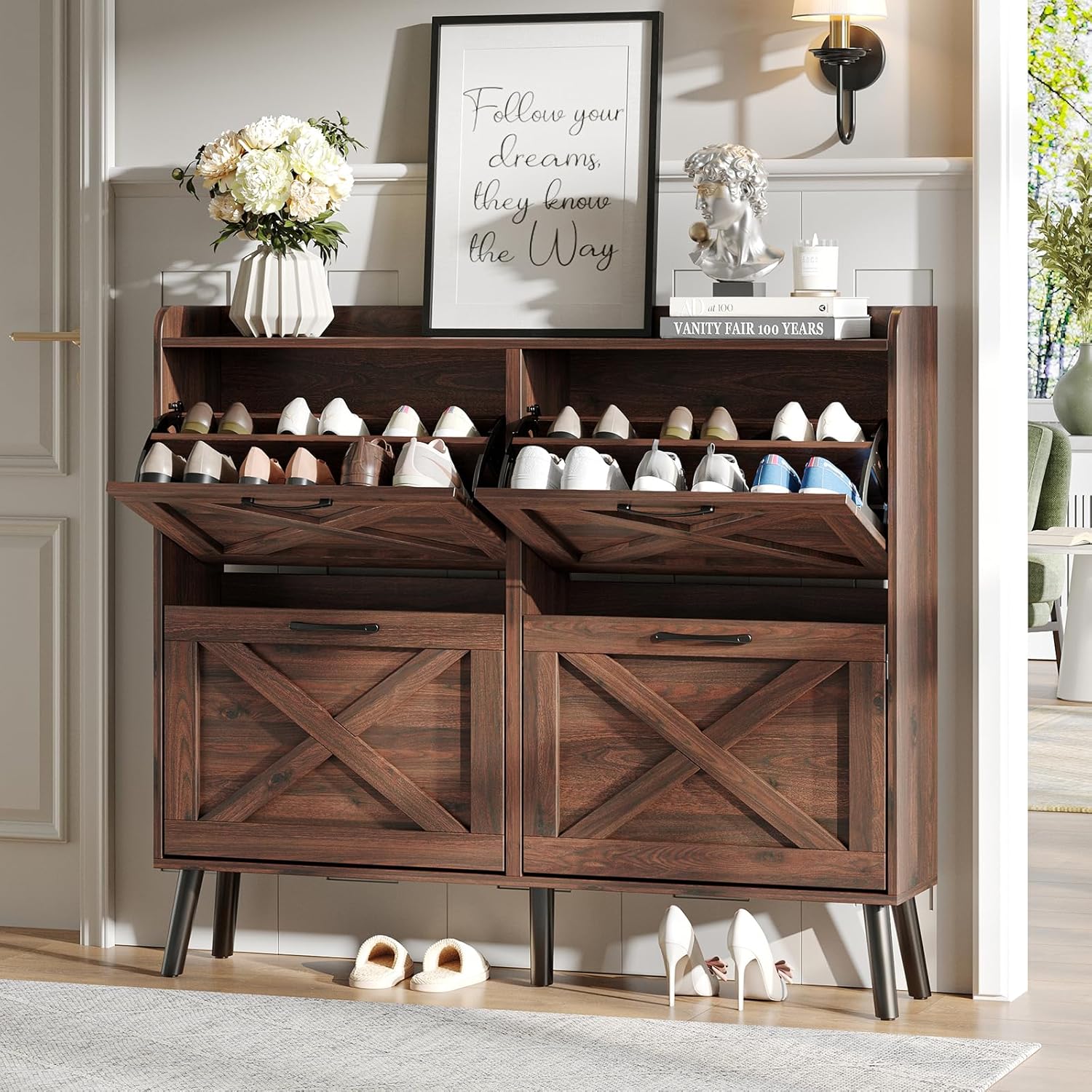 Maupvit Large Shoe Storage Cabinet with 4 Flip Drawers for Entryway