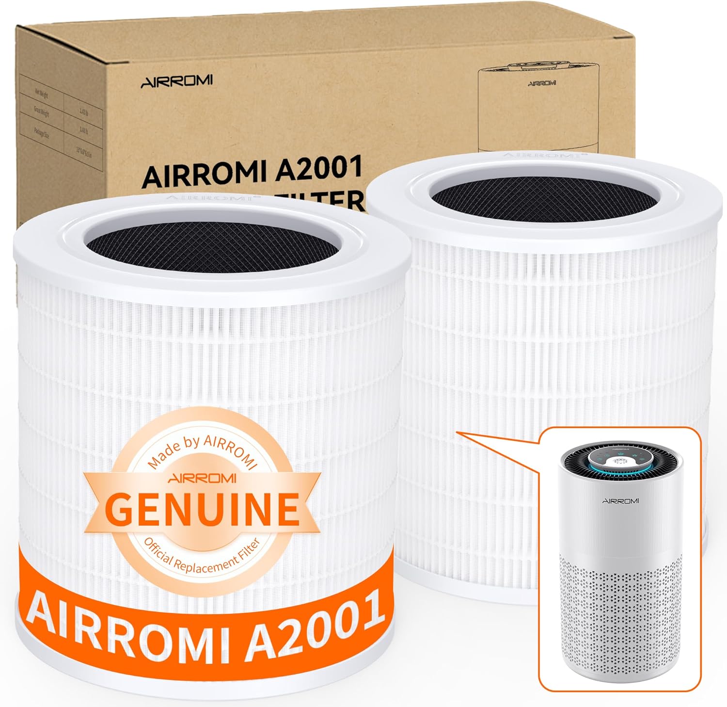 AIRROMI A2001 HEPA Air Purifier Replacement Filter 2 Pack