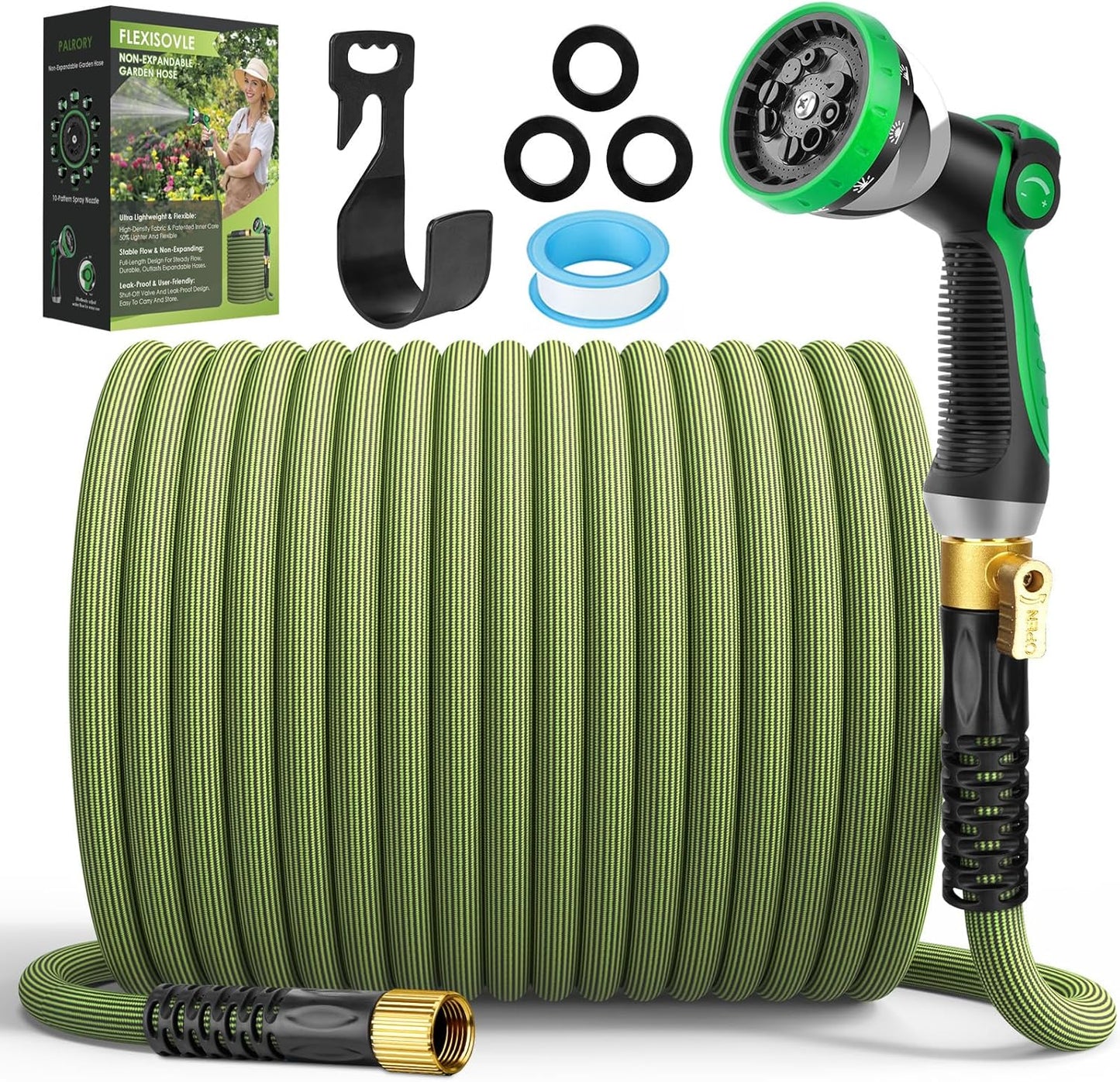 Non-Expandable 50 ft Garden Hose with 10-Pattern Nozzle