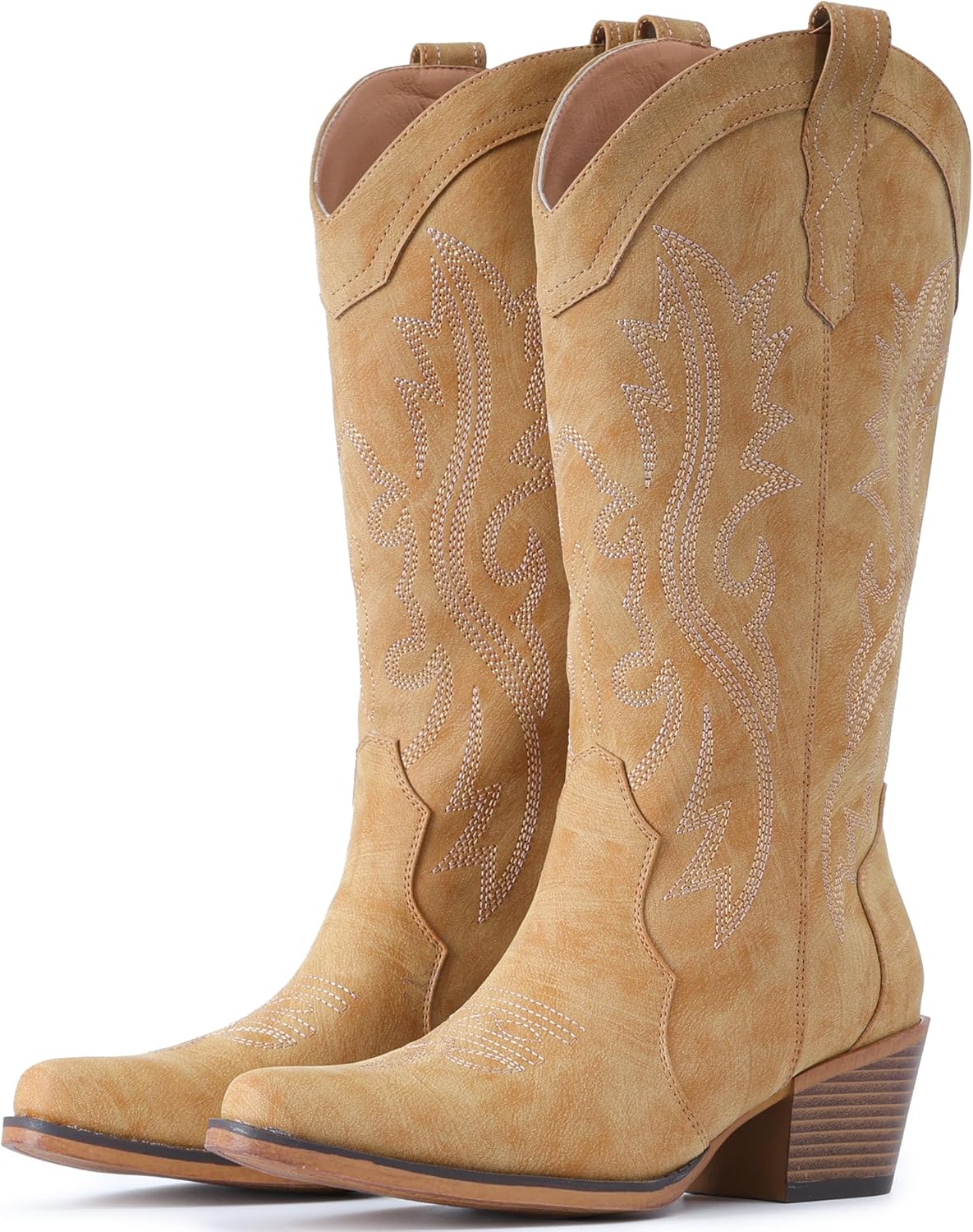 IUV Cowboy Boots for Women with Chunky Heel and Snip Toe
