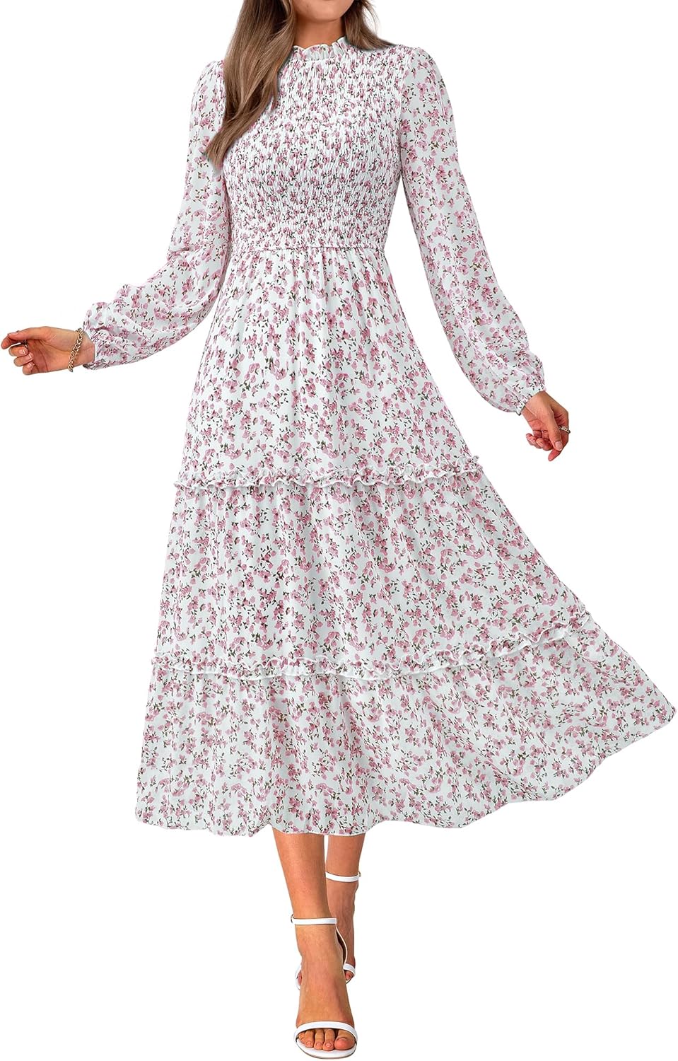 NOLLSOM Women Floral Casual Long Sleeve Maxi Dress for Fall