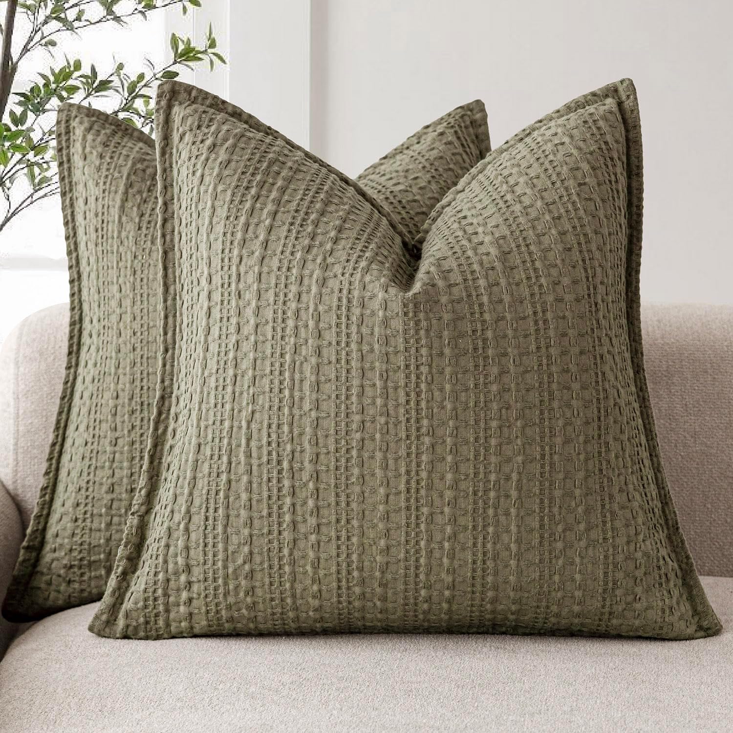 Foindtower Decorative Cotton Waffle Weave Pillow Covers Set of 2