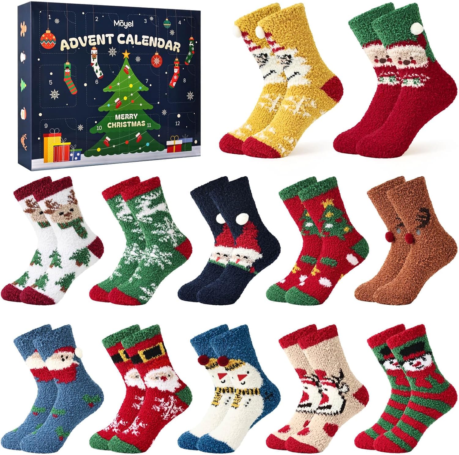Moyel Advent Calendar 2025 Kids Fuzzy Christmas Socks Surprise