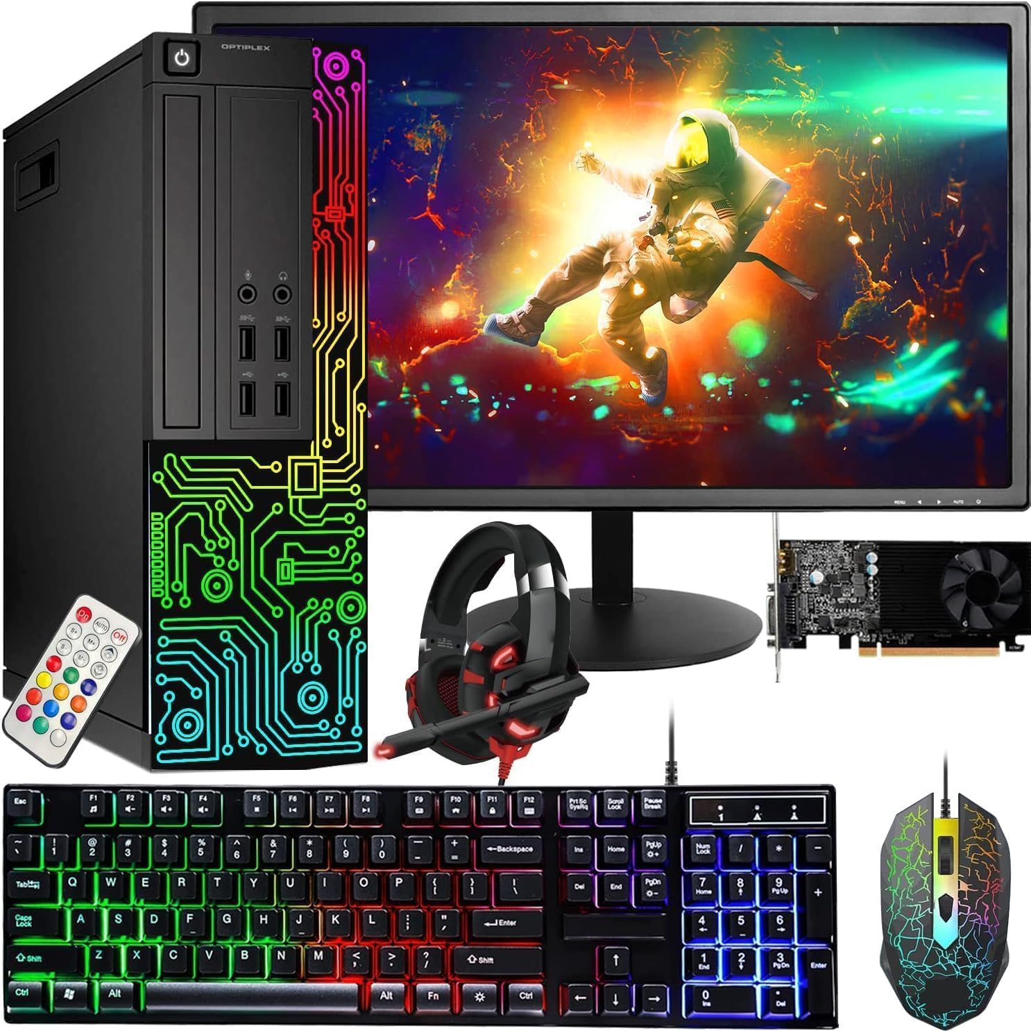 Dell Gaming Desktop PC, Intel Core i7, 16GB RAM, 512GB SSD, GeForce GT 1030, WiFi, Windows 10 Pro - Complete Set