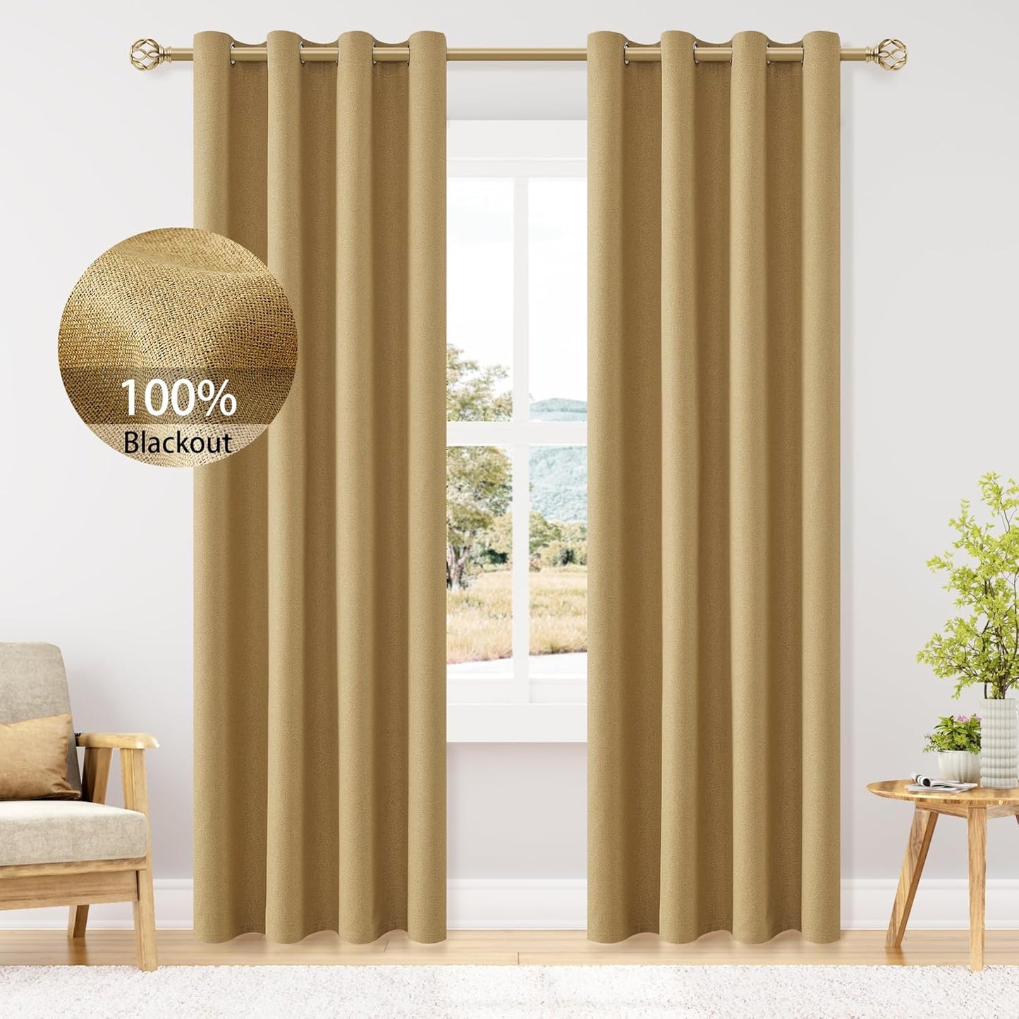ChrisDowa 100% Blackout Mustard Yellow Curtains for Home Decor