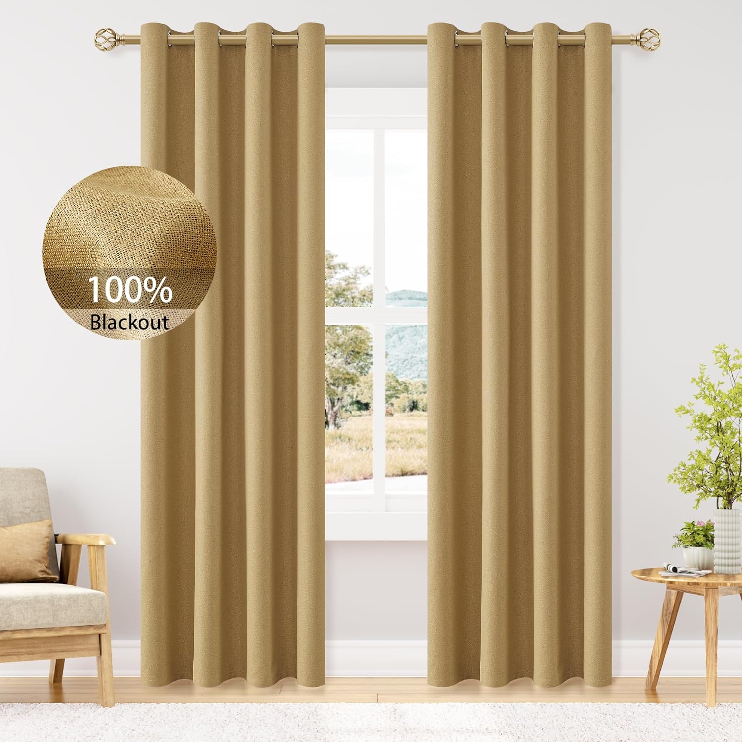 ChrisDowa 100% Blackout Mustard Yellow Curtains for Home Decor