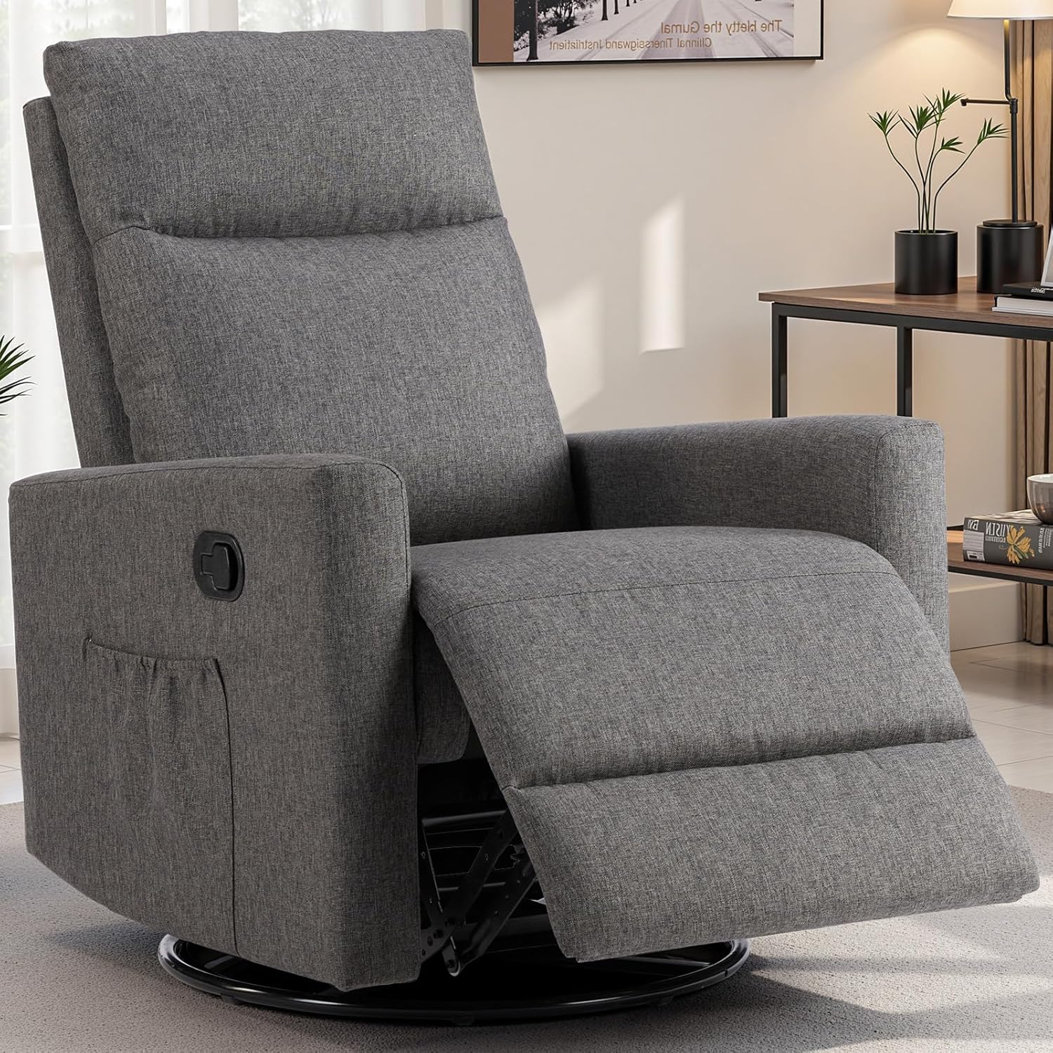 Swivel Rocking Recliner Chair with Extra Large Footrest for Comfort