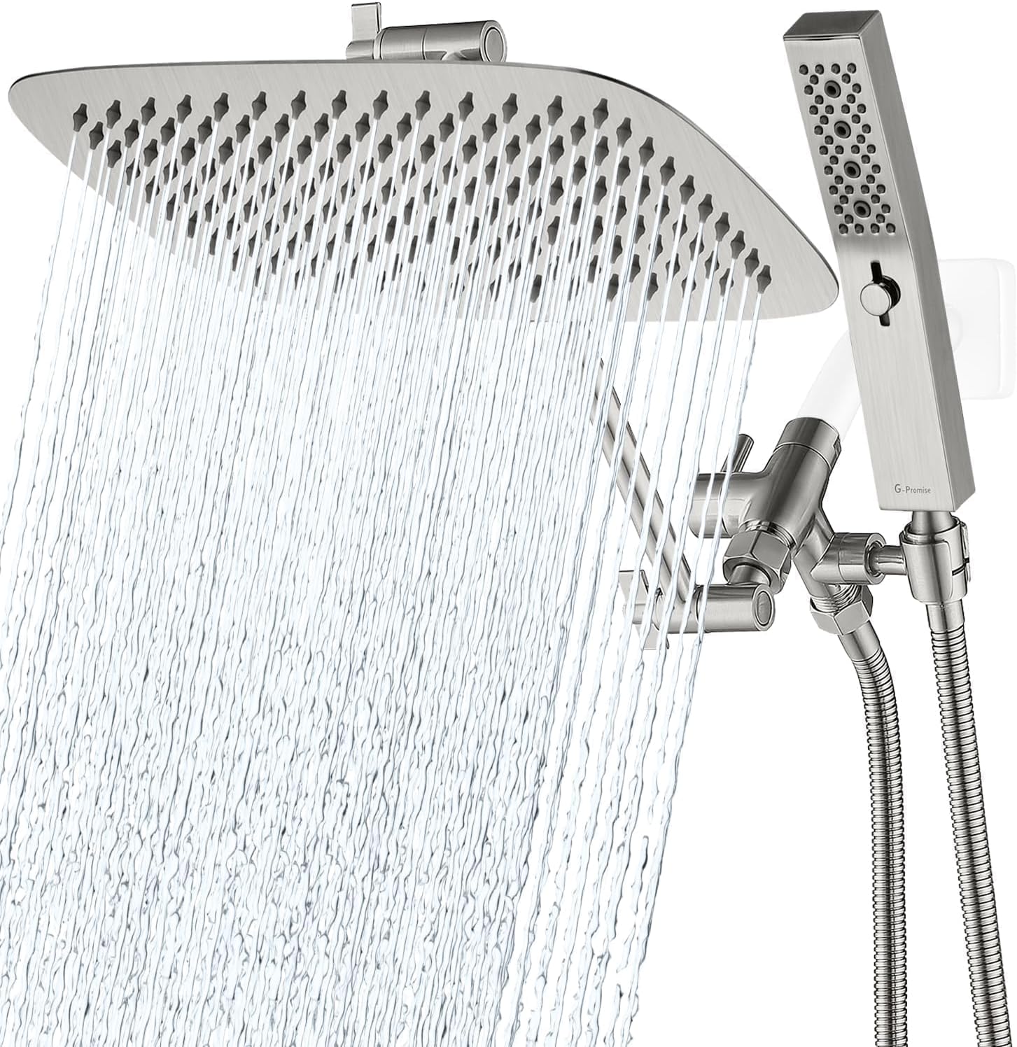 G-Promise 12 Inch Dual Square Shower Head with Handheld Spray Combo