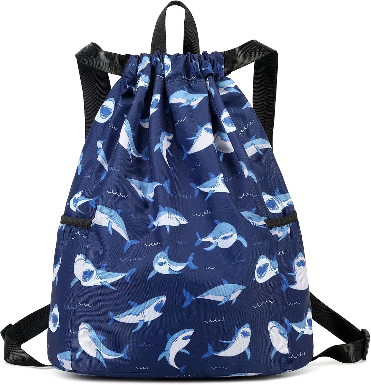Ocean Shark Print Kids Drawstring Backpack by UU Trading