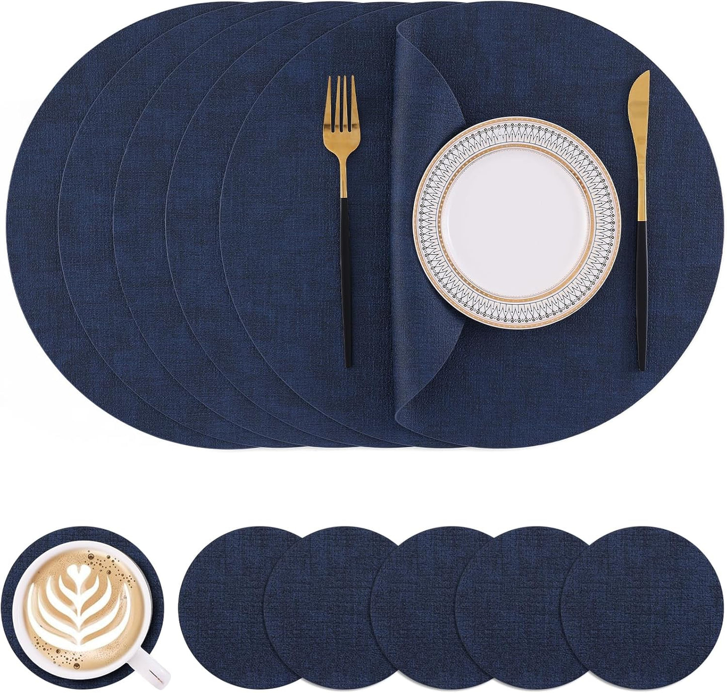 Homaxy Round Faux Leather Placemats for Elegant Dining