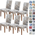 SPRINGRICO Chair Covers for Dining Room 6 Pack - Stretch Floral Beige