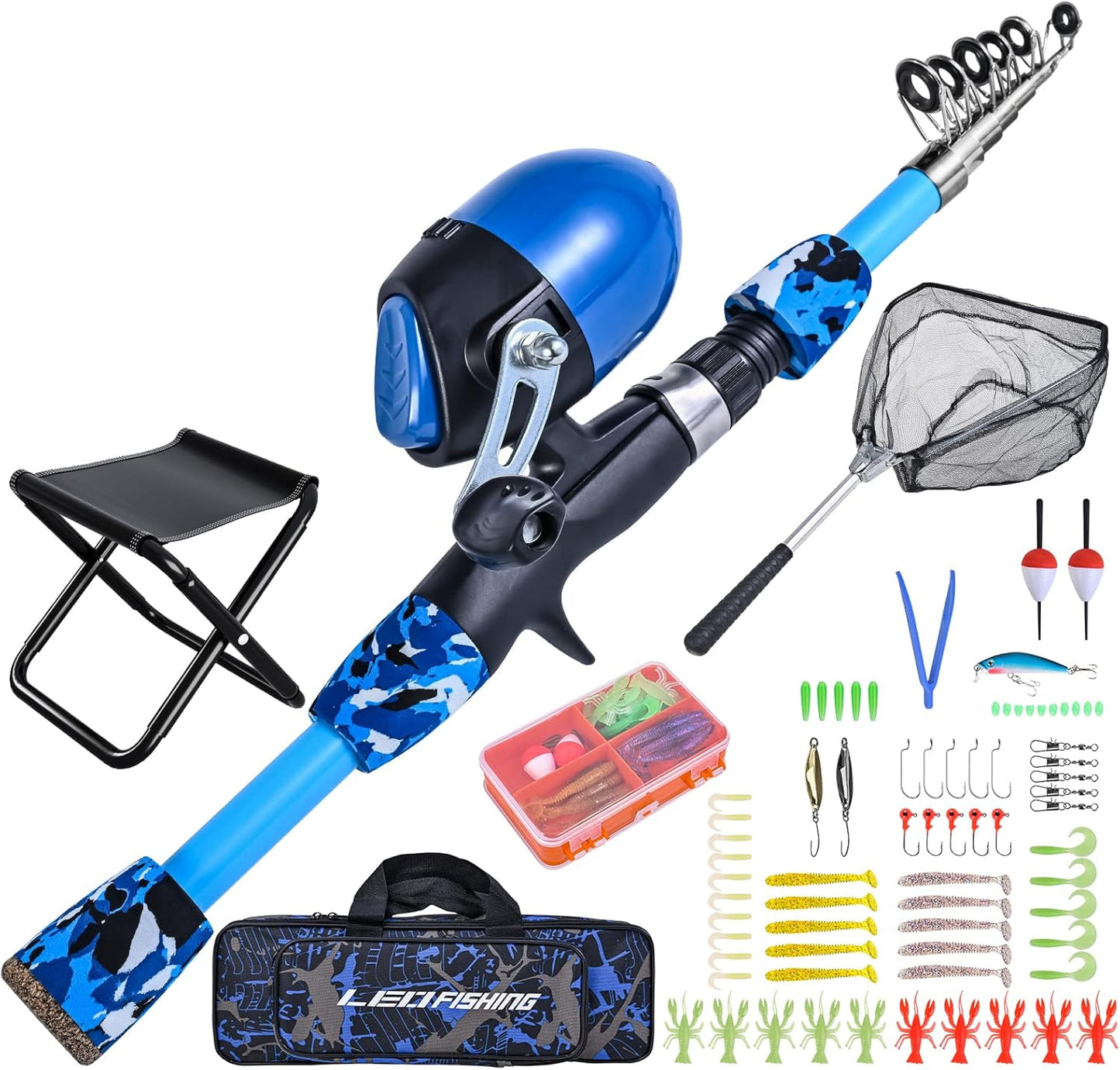 Portable 5.6ft Kids Fishing Rod Set with Chair & Full Kit by LEOFISHING