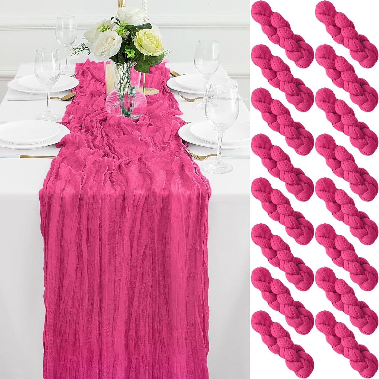 16Pack Hot Pink Cheesecloth Table Runner for Elegant Events