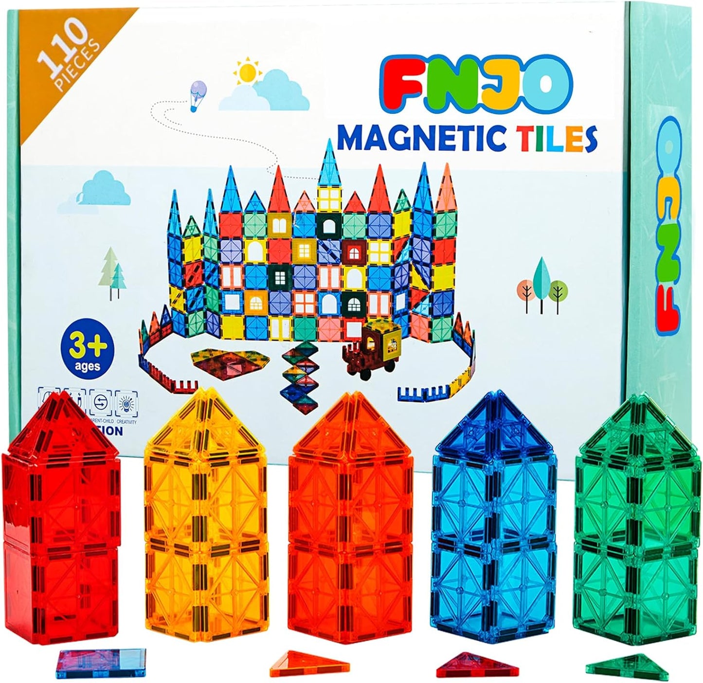 FNJO Magnetic Tiles 110PCS Set for STEM Learning and Play