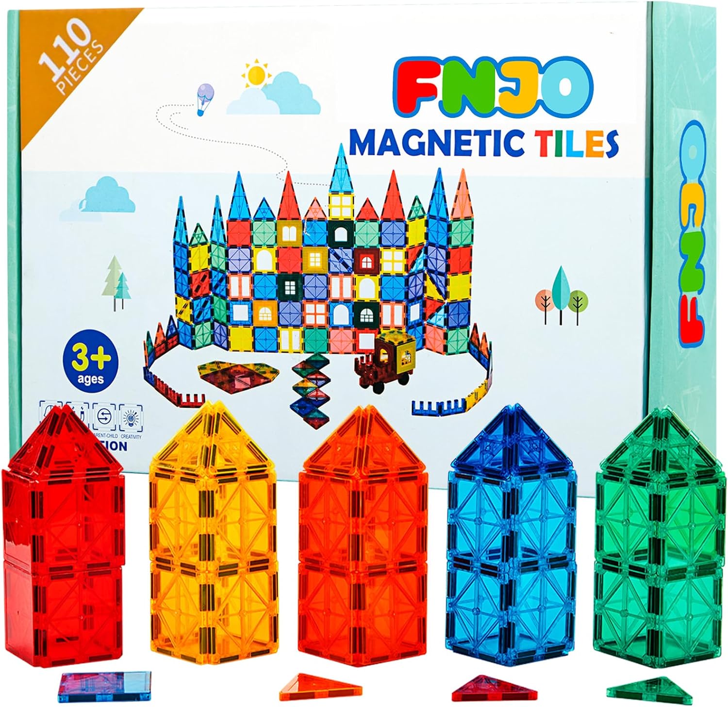 FNJO Magnetic Tiles 110PCS Set for STEM Learning and Play