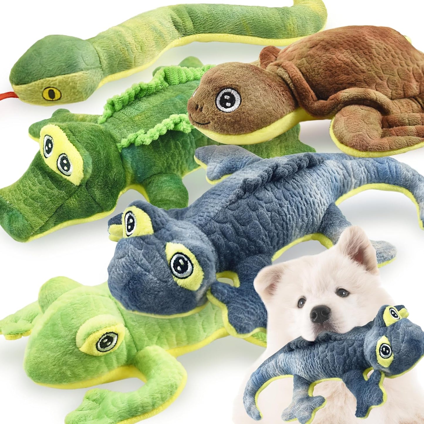 LECHONG Woodland Series Dog Toys - 5 Pack Tough & Squeaky Plush Assortment