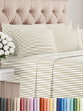 King 6 Piece Sheet Set Beige Stripes - Cooling Deep Pocket Luxury