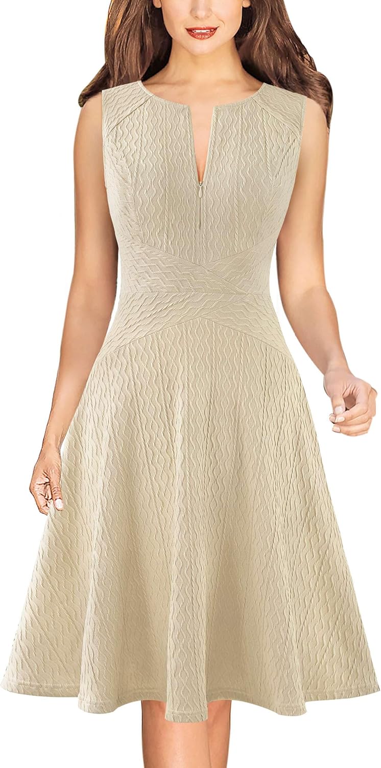 Elegant Front Zipper Slim A-Line Dress for Office and Parties
