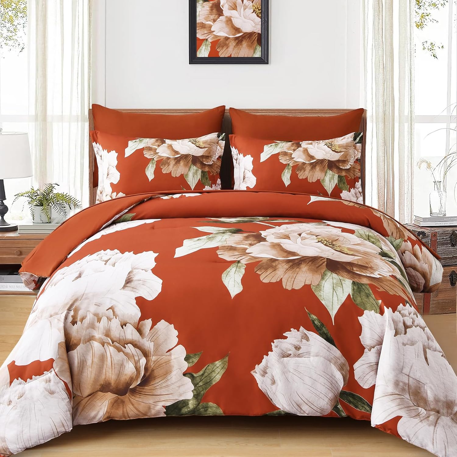 Dobuyly Burnt Orange Comforter Set Queen for Cozy All Seasons