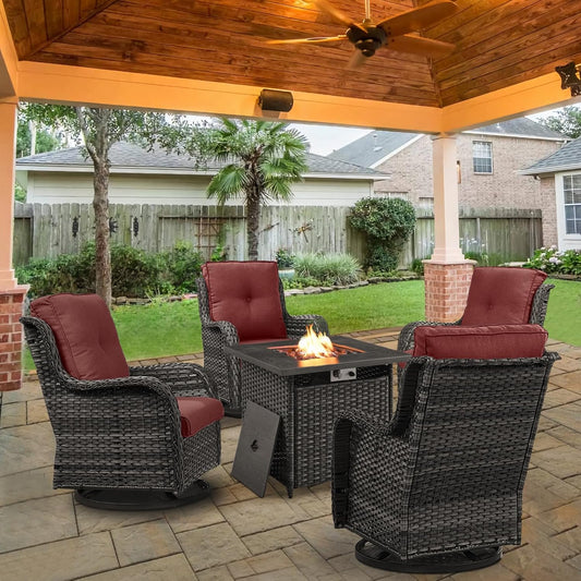 5 Pieces Patio Wicker Furniture Set with Swivel Rocker Chairs