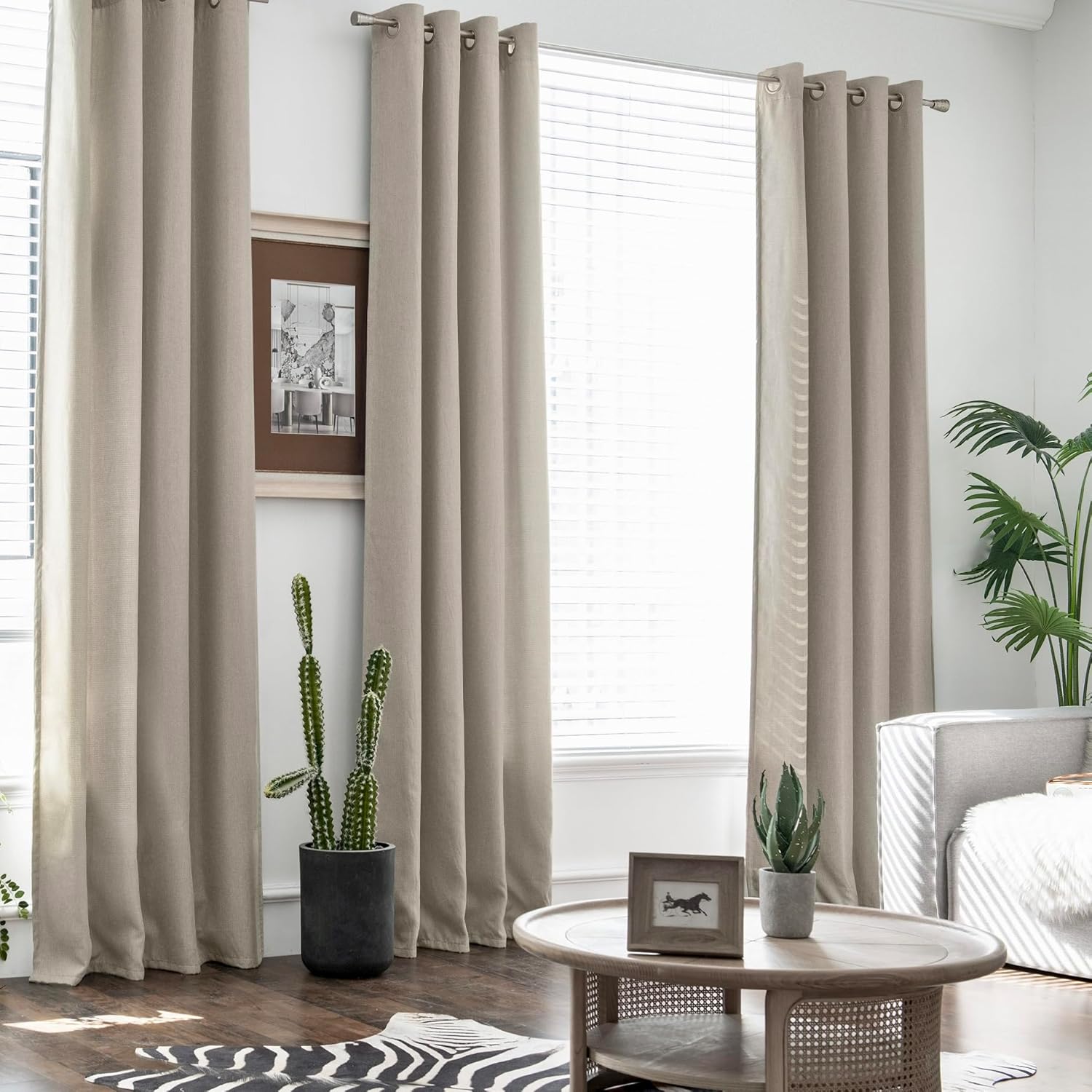 jinchan 60% Blackout Linen Curtain - Thermal Insulated - Grommet Top - 84 Inch Long