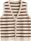 LILLUSORY Vest Tops for Women Striped Button Up Sweater Vest - Chic be