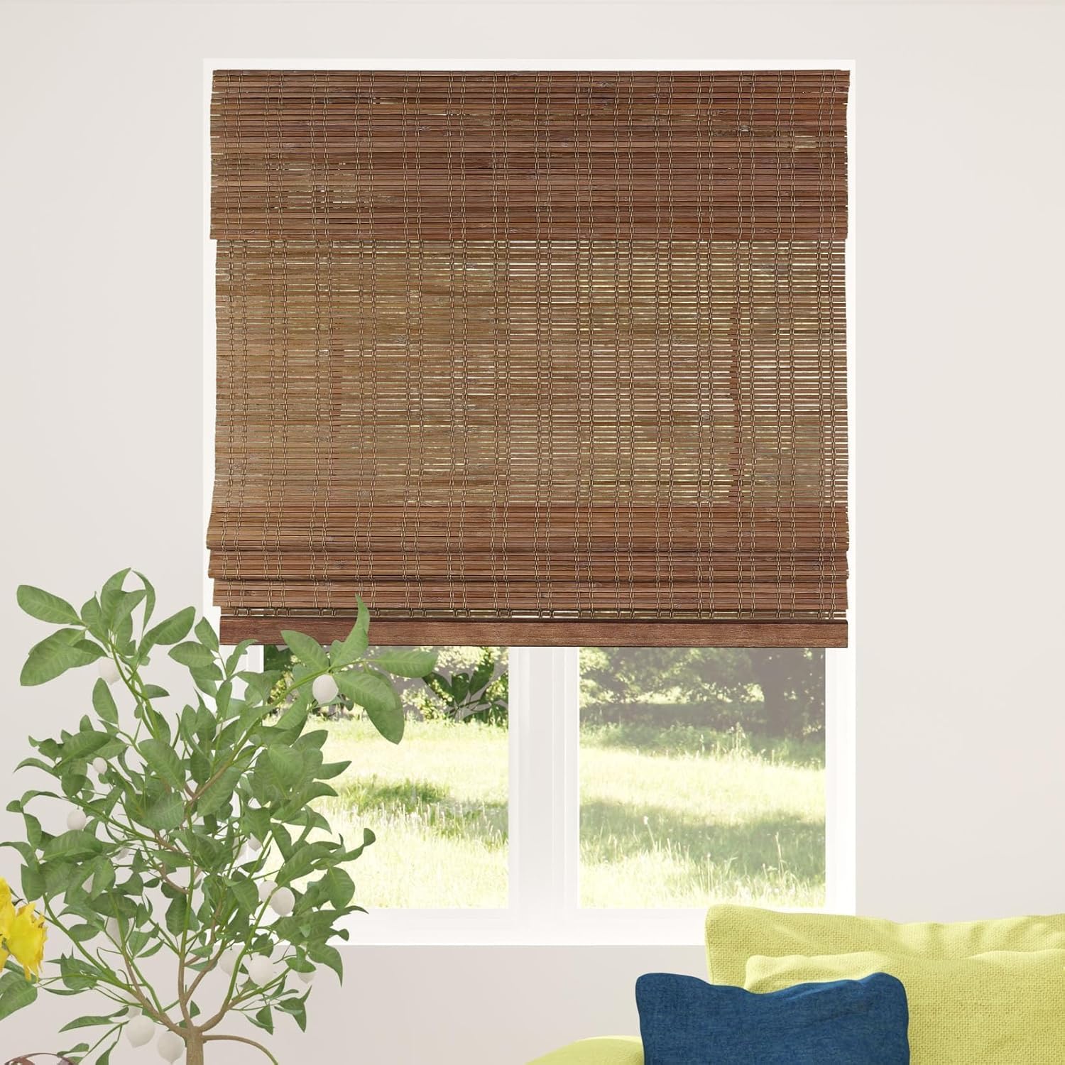 Calyx Interiors Cordless Bamboo Roman Shade for Light Filtering