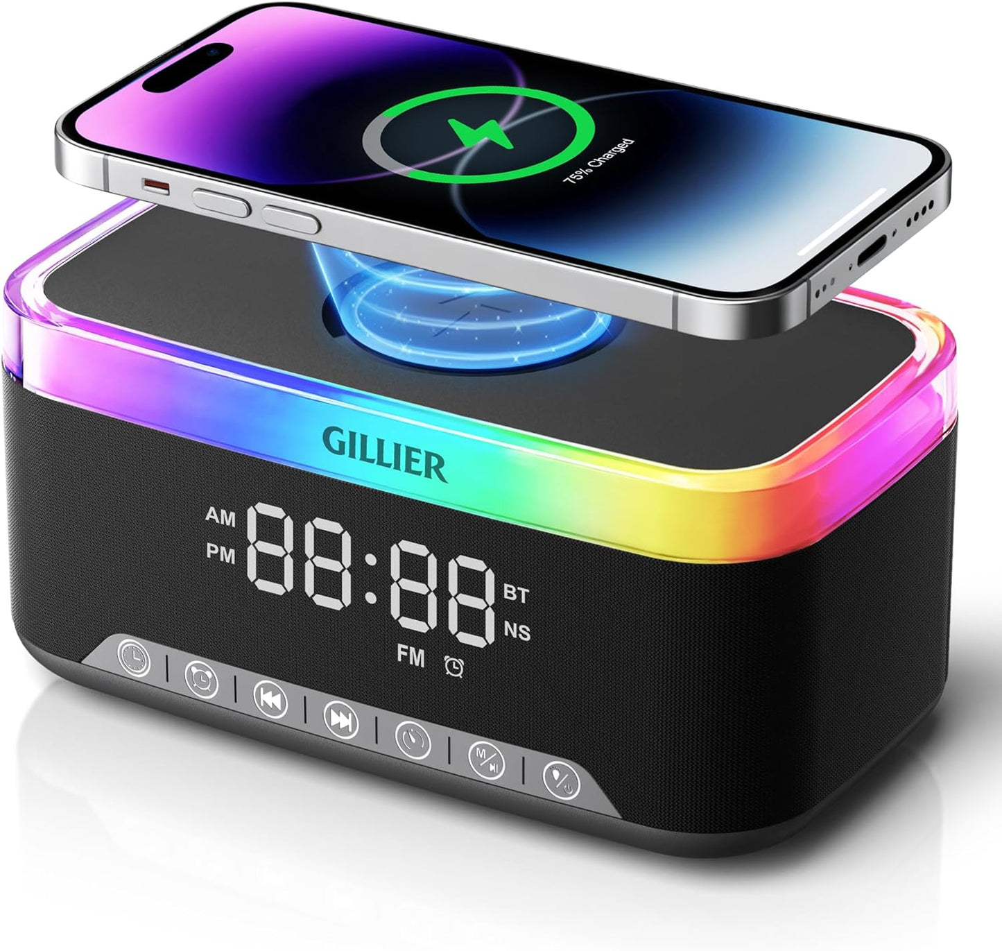 Wireless Charging Alarm Clock Radio with Bluetooth Speaker