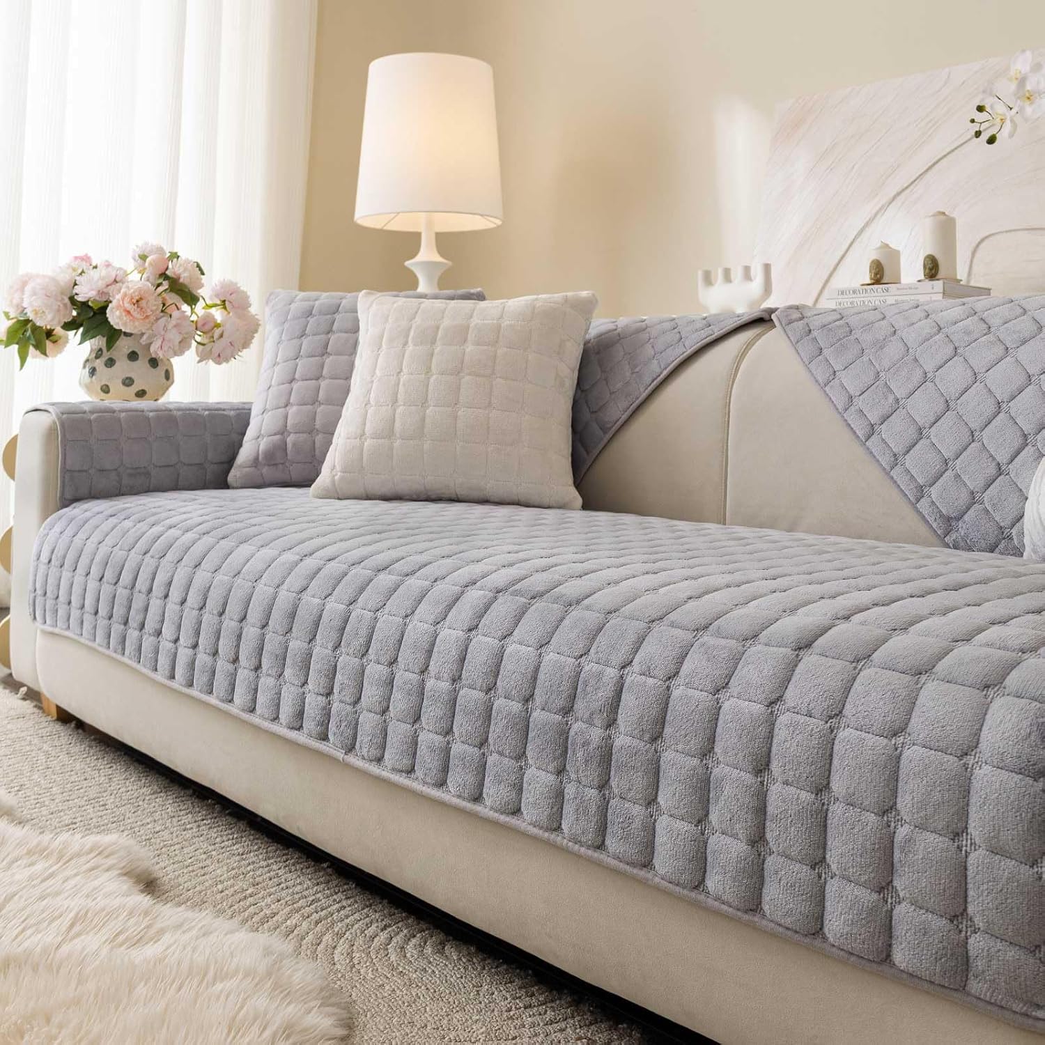Velvet Washable Couch Cover for Pets, Non Slip Sofa Protector