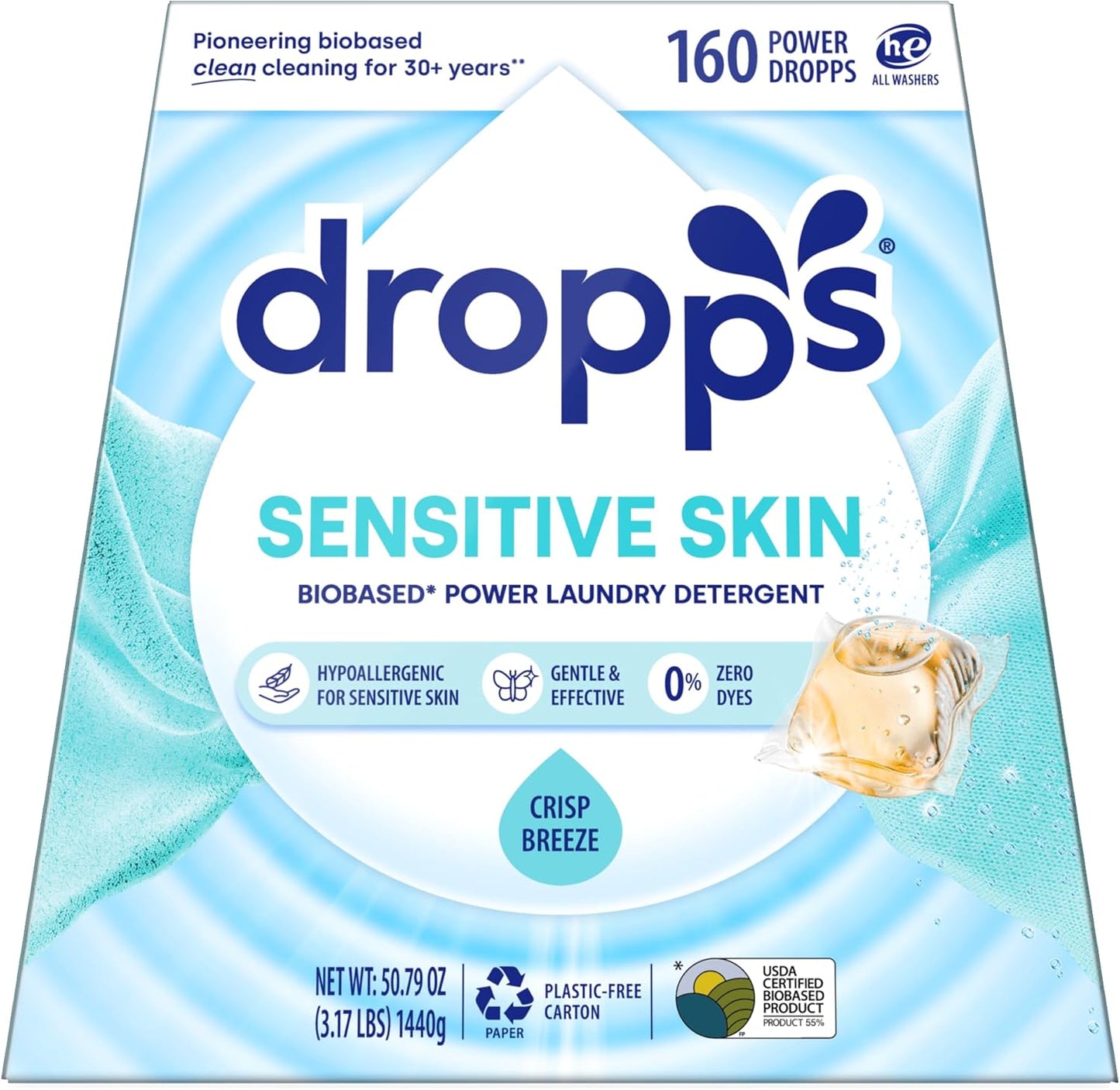 Dropps Sensitive Skin Laundry Detergent Pods for Gentle Cleaning