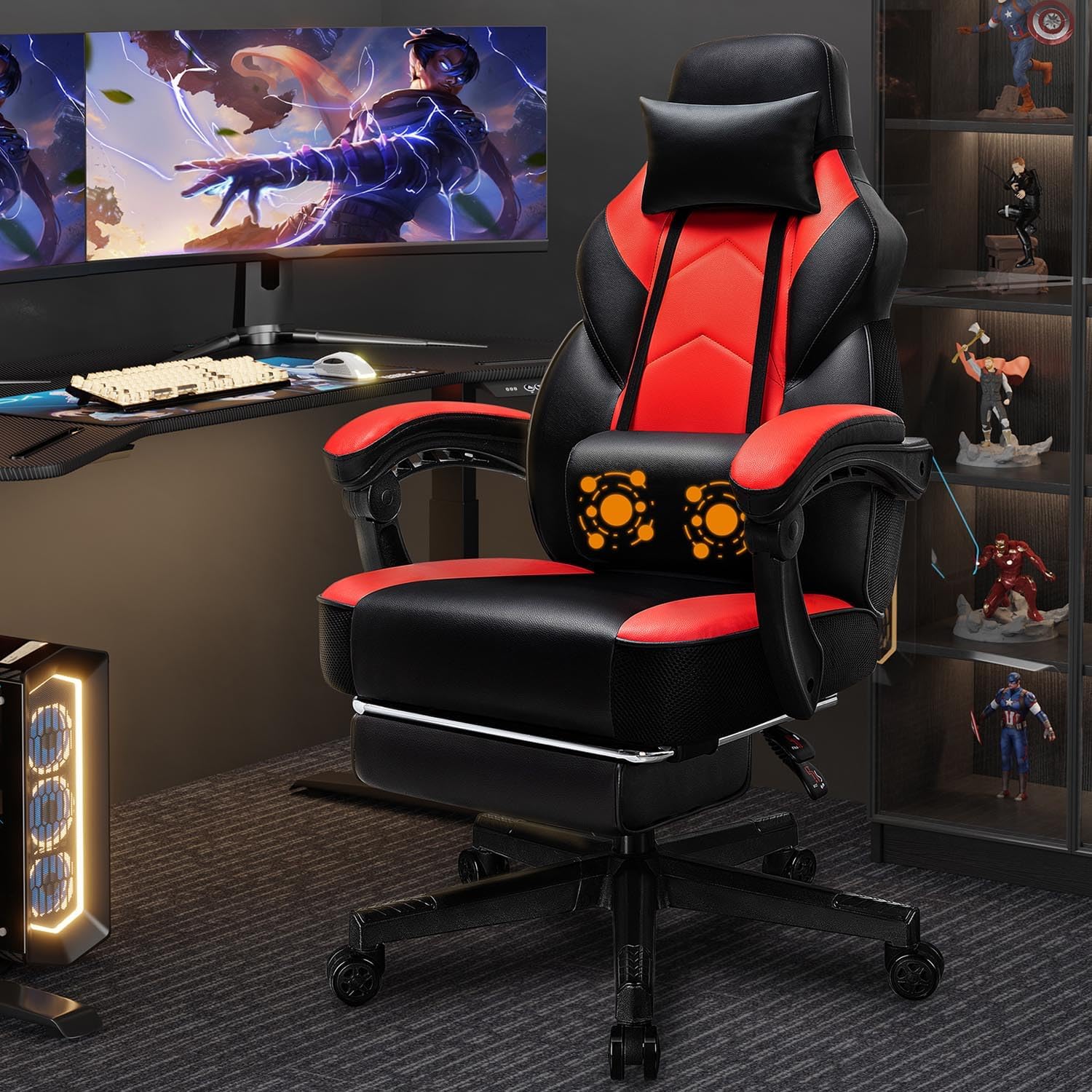Shintenchi Gaming Chair with Footrest and Massage Support