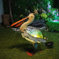 Solar Metal Pelican Statue Garden Sculpture - 17 in Coastal Yard Art