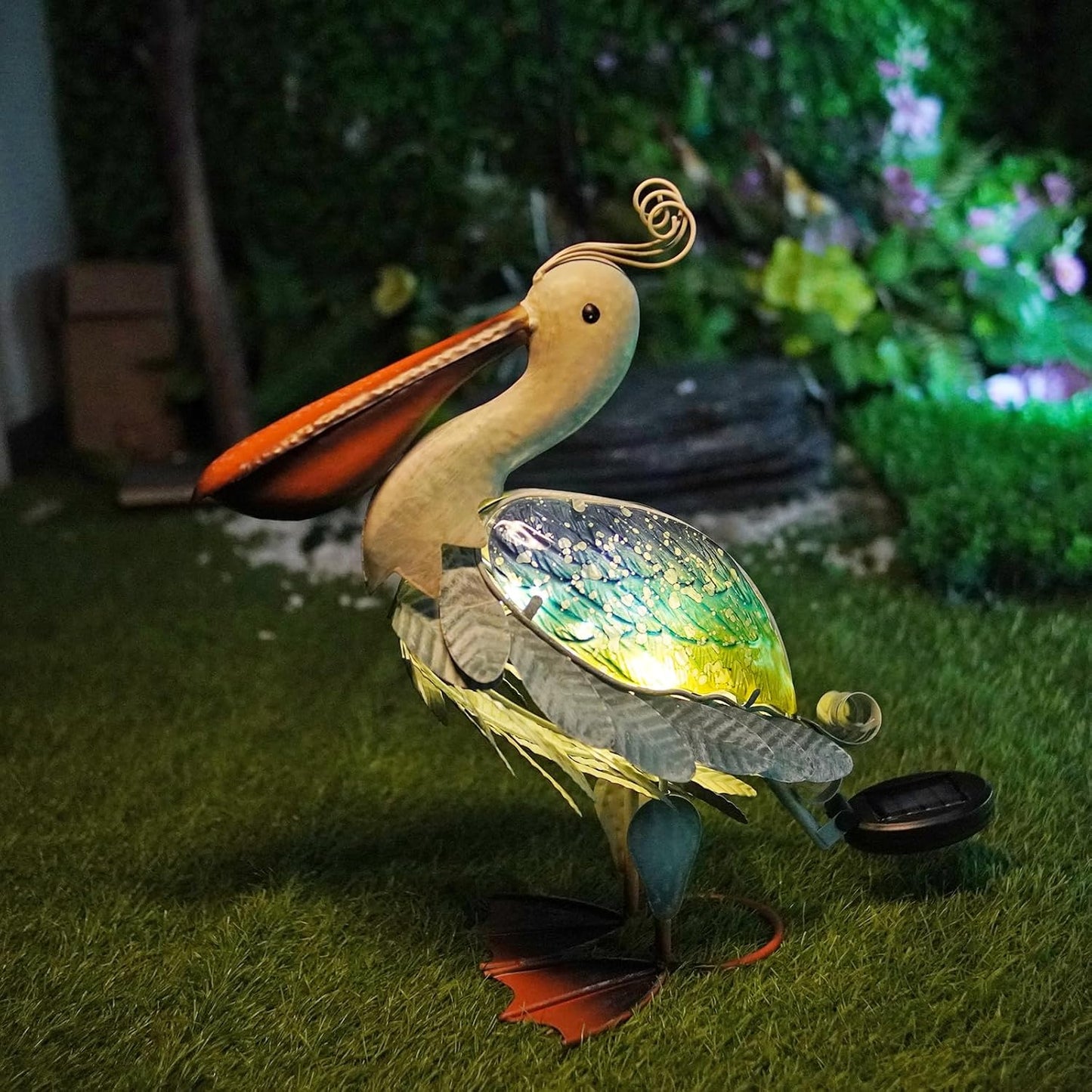 Stunning 17 Inch Solar Metal Pelican Statues for Garden Decor